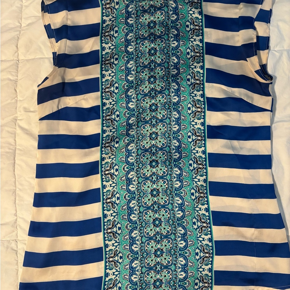 The Limited Blue and White Sleeveless Boxy Blouse